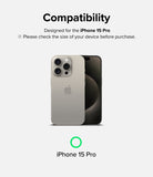 iPhone 15 Pro Screen Protector | Easy Slide Tempered Glass - iPhone 15 Pro Screen Protector - Compatibility graphic showing an iPhone 15 Pro with text confirming device model.