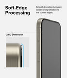 iPhone 15 Pro Screen Protector | Easy Slide Tempered Glass - iPhone 15 Pro Screen Protector - Close-up of a phone showing a 2.5D curved glass screen protector with soft-edge processing.