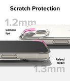 iPhone 15 Case | Air - Clear phone case highlighting 1.2mm camera lips and 1.3mm raised screen bezel for scratch protection.