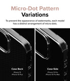 iPhone 15 Case | Air - Close-up comparison of micro-dot patterns on the back and side of clear iPhone 15 series cases.