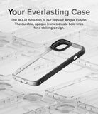 iPhone 15 Case | Fusion Bold - A clear phone case with a black frame and camera bezel, centered among blurred clear cases.
