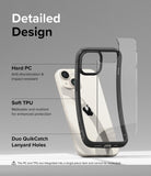 iPhone 15 Case | Fusion Bold - Exploded view of a phone case showing hard PC and soft TPU layers with lanyard holes.