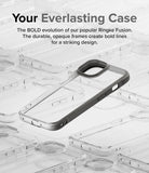 iPhone 15 Case | Fusion Bold - A clear phone case with a dark grey frame centered among blurred, transparent cases.