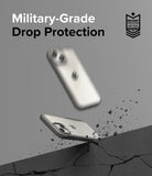 iPhone 15 Case | Fusion Bold - iPhone 15 in a protective case bouncing off a cracked surface with military-grade certification.