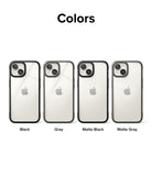 iPhone 15 Case | Fusion Bold - Four iPhone 15 cases in Black, Gray, Matte Black, and Matte Gray arranged side-by-side.
