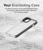 iPhone 15 Case | Fusion Bold - A gray-framed clear phone case resting on a grid of identical transparent cases.