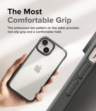 iPhone 15 Case | Fusion Bold - Hand holding a phone in a grey case with a textured, dotted side grip for comfort.