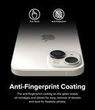 iPhone 15 Plus / 15 | Camera Lens Frame Glass - iPhone 15 Plus / 15 Camera Lens Frame Glass - iPhone back with lens protectors highlighting anti-fingerprint features.
