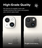 iPhone 15 Plus / 15 | Camera Styling - Comparison of a cracked phone camera lens versus one protected by a Ringke aluminum cover.