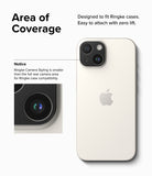 iPhone 15 Plus / 15 | Camera Styling - Diagram showing Ringke camera cover size for case compatibility on an iPhone.