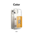 iPhone 15 Case | Fusion Card - Clear iPhone 15 case with a built-in card slot holding a yellow credit card.