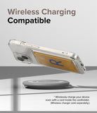 iPhone 15 Plus Case | Fusion Card - Clear phone case with a card inside hovering above a wireless charging pad.