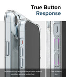 iPhone 15 Case | Fusion - Close-up of clear phone case buttons with notch-cutouts for tactile response and precise aperture.