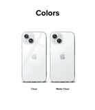 iPhone 15 Case | Fusion - Two iPhone 15 phones showing clear and matte clear case options side-by-side.