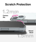 iPhone 15 Case | Fusion - Clear phone case showing 1.2mm camera lens protection and 1.5mm raised screen bezel.