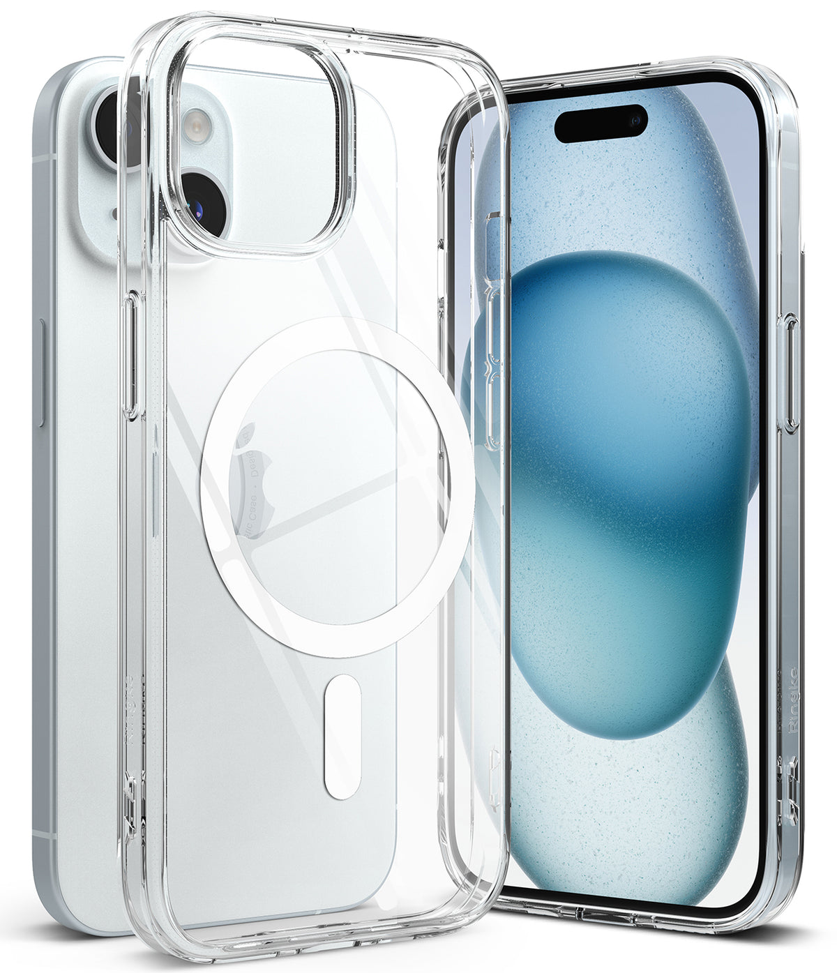 iPhone 15 Case | Fusion Magnetic - Clear protective phone case with a magnetic ring, shown from front and back angles.