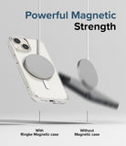 iPhone 15 Case | Fusion Magnetic - A clear phone case held by a magnetic charger while a phone without a case falls away.