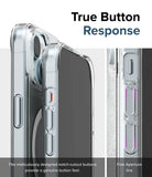 iPhone 15 Case | Fusion Magnetic Matte - Clear phone case showing precise button cutouts for tactile response.