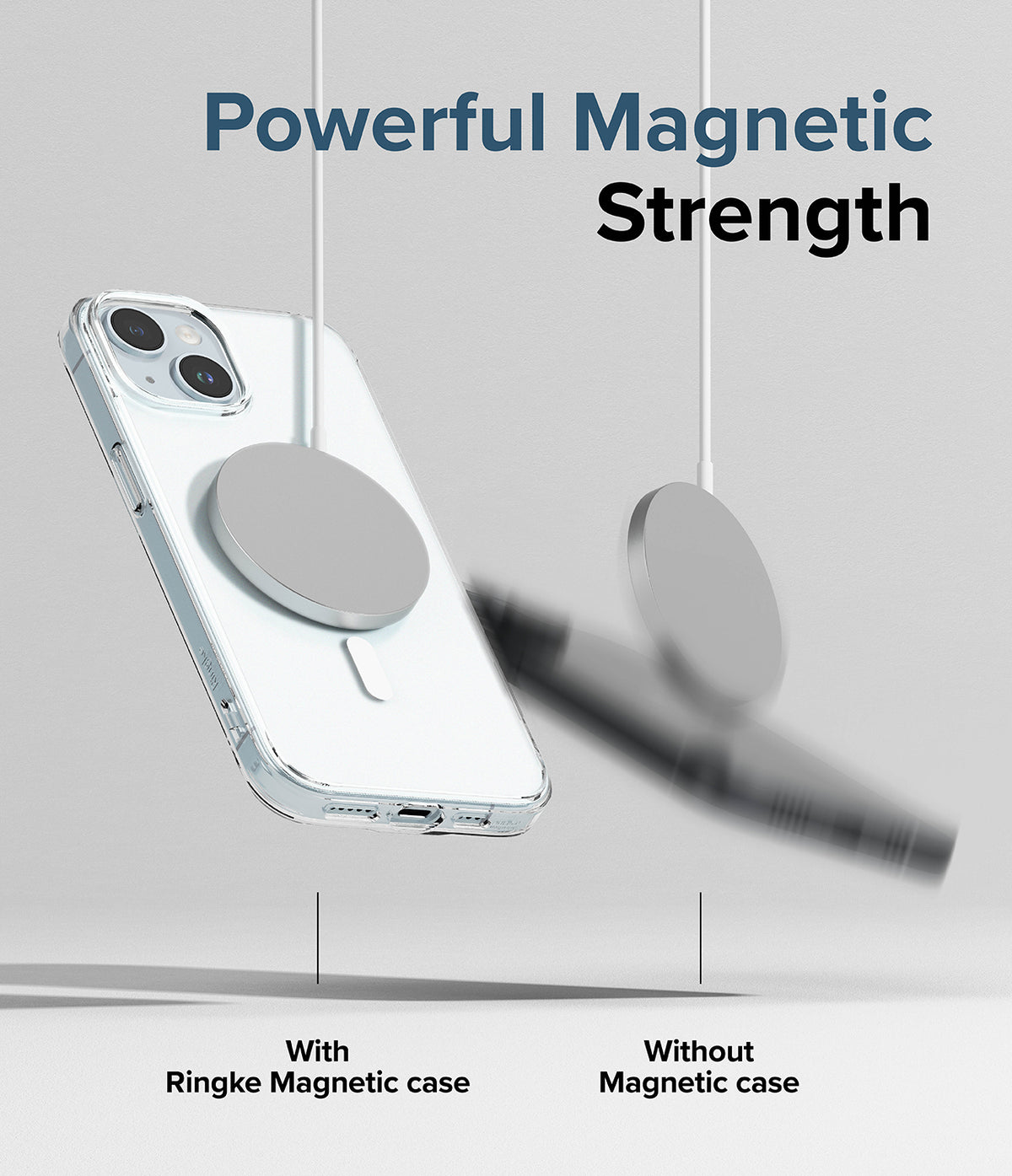 iPhone 15 Case | Fusion Magnetic Matte - A magnetic charger securely attached to a phone case versus one falling off.