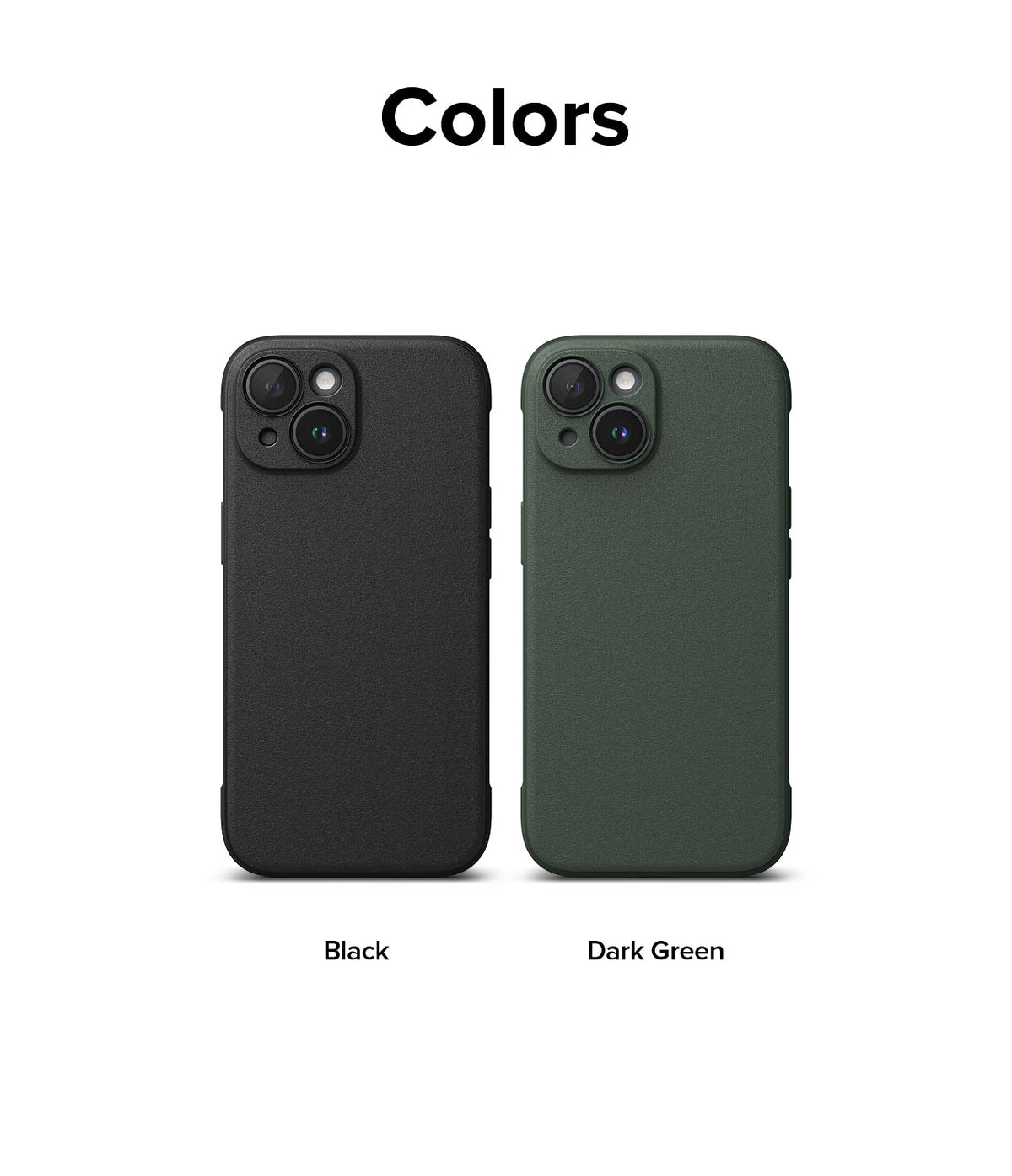 iPhone 15 Case | Onyx - Two iPhone 15 cases in black and dark green side-by-side against a white background.