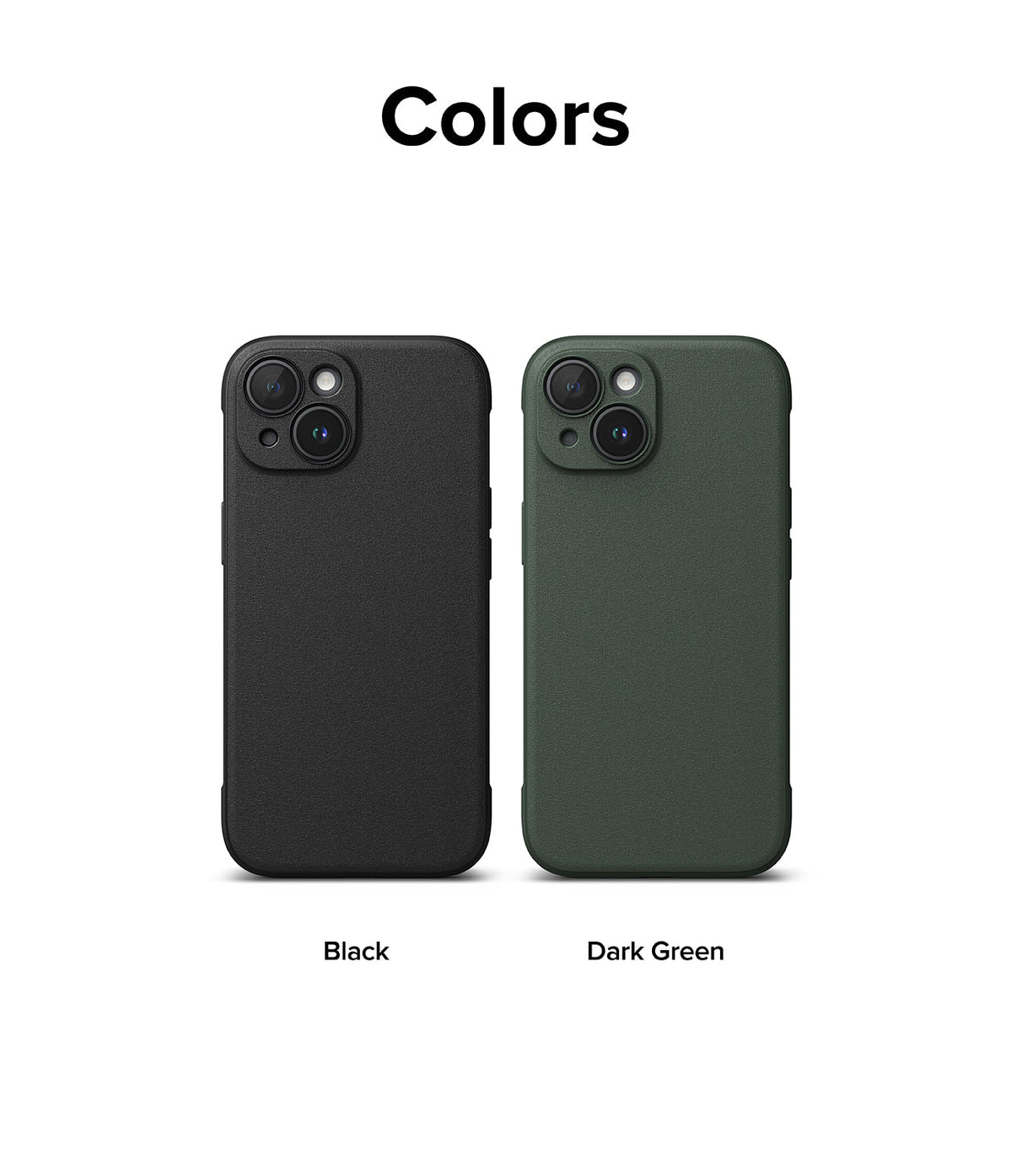 iPhone 15 Case | Onyx - Two iPhone 15 cases in black and dark green side-by-side against a white background.