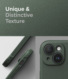 iPhone 15 Case | Onyx - Dark green phone case with textured surface, side buttons, and camera lens cutouts.