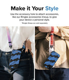 iPhone 15 Case | Onyx Design - Two people wearing blue and black patterned phone cases on colorful neck straps.