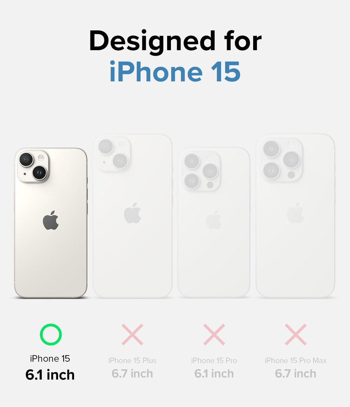 iPhone 15 Case | Onyx Design - Compatibility chart showing iPhone 15 6.1 inch selected with a green checkmark over other models.