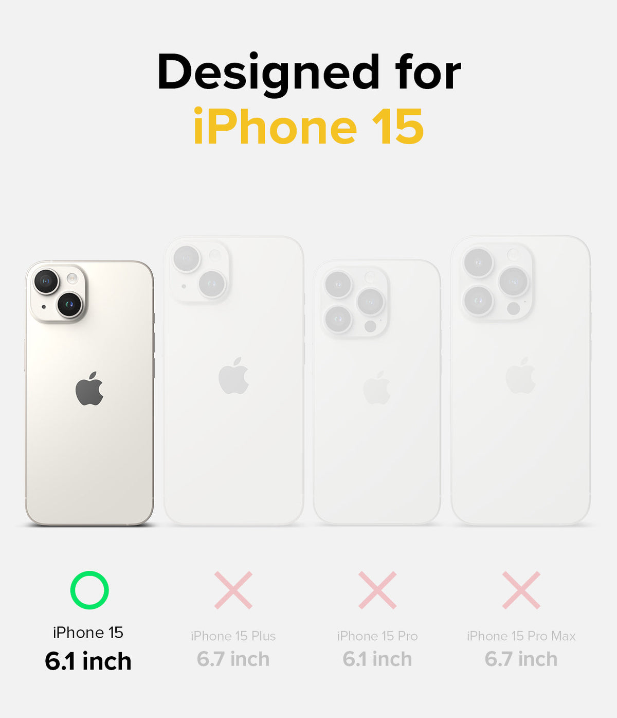 iPhone 15 Case | Onyx Design - Compatibility chart showing iPhone 15 as the only supported model with a green checkmark.
