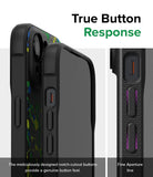 iPhone 15 Case | Onyx Design - Close-up of textured phone case buttons with precise cutouts for tactile feedback.