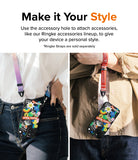 iPhone 15 Case | Onyx Design - Two people wearing sticker-covered phone cases attached to colorful neck and wrist straps.