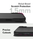 iPhone 15 Plus Case | Onyx Magnetic - Close-up of phone case showing 1.5mm raised bezel protection and precise port cutouts.