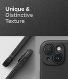 iPhone 15 Plus Case | Onyx Magnetic - Close-up of black textured phone case showing side buttons and camera lens cutout.