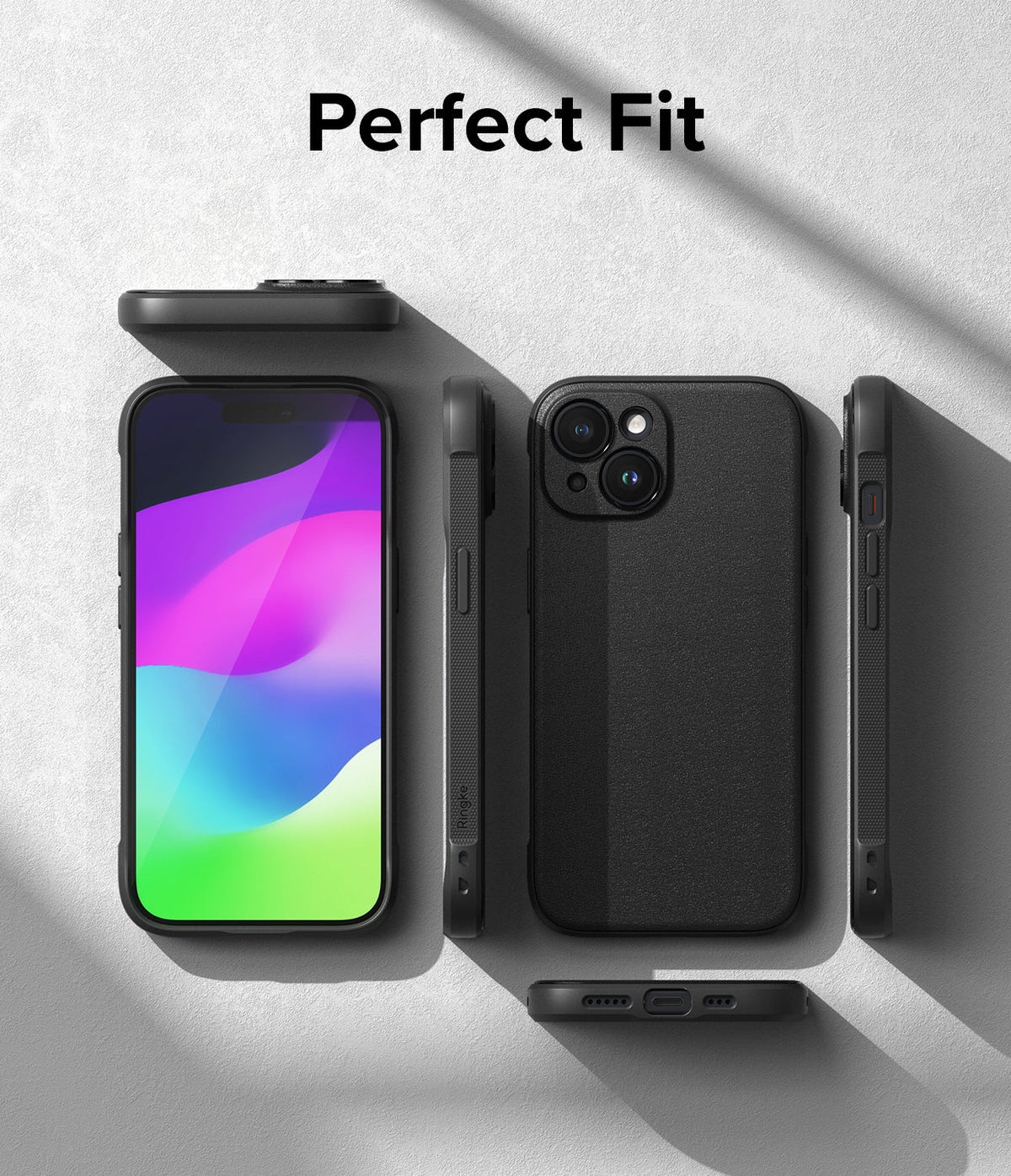 iPhone 15 Plus Case | Onyx Magnetic - Multiple views of a black phone case showing front, back, and side profiles.