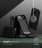 iPhone 15 Plus Case | Onyx Magnetic - Black iPhone 15 Plus cases displayed with magnetic charging and textured design.