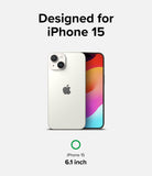 iPhone 15 Screen Protector | Privacy Glass - White iPhone 15 showing back and front display with 6.1 inch label.