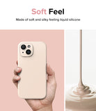 iPhone 15 Case | Silicone Magnetic - Hand holding a beige silicone iPhone case next to liquid silicone pouring into a bowl.