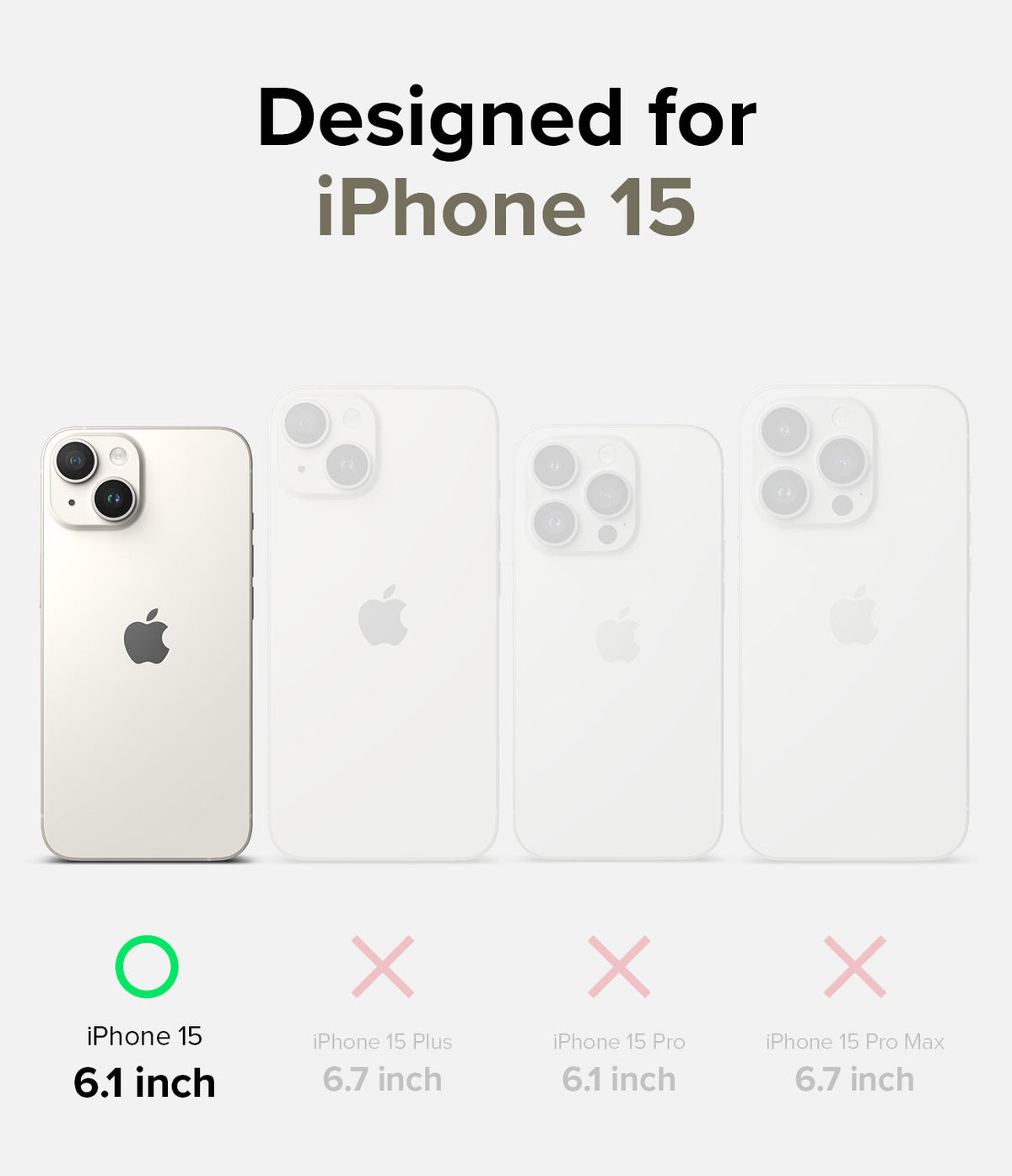 iPhone 15 Case | Silicone Magnetic - Comparison chart showing iPhone 15 compatibility versus other models with red X marks.