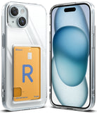 iPhone 15 Plus Case | Fusion Card - Clear phone case with a built-in card holder slot containing a gold credit card.