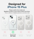 iPhone 15 Plus Case | Fusion Magnetic Matte - Comparison chart showing MagSafe alignment for iPhone 15 series models.