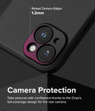 iPhone 15 Plus Case | Onyx - Black phone case with a 1.2mm raised purple camera bezel for lens protection.