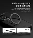 iPhone 16 Pro Max Case | Alles - Black phone case with a circular kickstand that folds flat for a slim, integrated design.