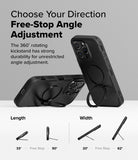 iPhone 16 Pro Max Case | Alles - Black phone case with a 360-degree rotating kickstand shown at various adjustable angles.