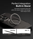 iPhone 16 Pro Max Case | Alles - Black phone case with a circular kickstand that folds flat against the back.