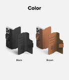 iPhone 16 Pro Max / 16 Plus Cover | Folio Grip Wallet Magnetic - Black and brown folio wallet cases with hand straps.