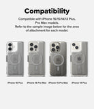 iPhone 16 Pro Max / 16 Plus Cover | Folio Grip Wallet Magnetic - iPhone 16 Pro Max / 16 Plus Cover - Compatibility chart showing four iPhone models with magnetic folio grip wallets attached.