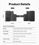 iPhone 16 Pro Max / 16 Plus Cover | Folio Grip Wallet Magnetic - iPhone 16 Pro Max / 16 Plus Cover - Technical diagram showing dimensions, weight, and features of a black magnetic wallet.
