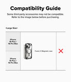 iPhone 16 Pro Max / 16 Plus Cover | Folio Grip Wallet Magnetic - iPhone 16 Pro Max / 16 Plus Cover - Compatibility chart showing Fusion X Magnetic case for iPhone 16 and 15 series with an X.
