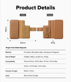 iPhone 16 Pro Max / 16 Plus Cover | Folio Grip Wallet Magnetic - Technical diagram showing dimensions and features of a brown magnetic folio phone wallet.
