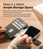 [Combo] iPhone 14 Plus | Folio Wallet Magnetic + Fusion Magnetic - Open black leather wallet case holding cards and cash.